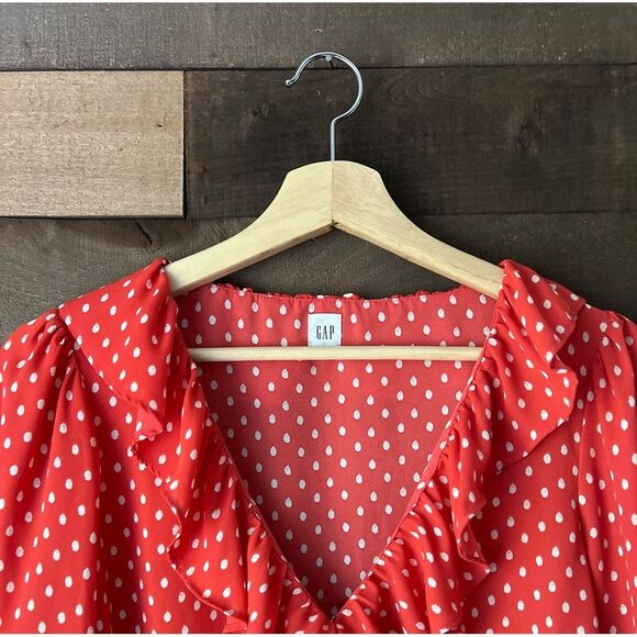 Modern Gap Red & Off White Polka Dot Ruffled Tie Front Blouse - Picture 14 of 14